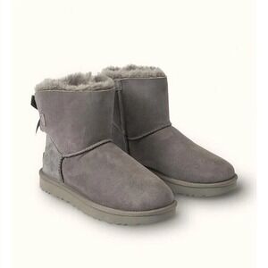 UGG Mini Bailey Bow II Womens Size 6 Winter Shearling Soft Boots Grey NEW